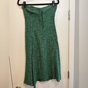 Reformation forest green with floral print strapless dress